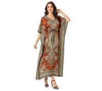 Art of Creation Women's Kaftan Dress Maxi Long Dress Night Gown Caftans Dresses 3/4 Sleeve Top Nightdress Plus Size Kaftans House Dresses Color-Orange