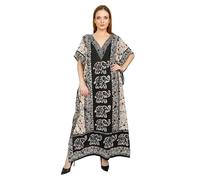 Art Of Creation Women's Kaftan Dress Maxi Long Dress Night Gown Caftans Dresses 3/4 Sleeve Top Nightdress Plus Size Tunic Kaftans House Dresses Color-Black