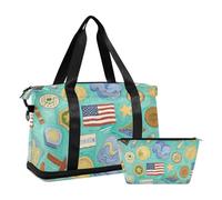 Art Oil Painting American Unique Overnight Carry On Tote and Luggage with Wet Pocket Adjustable Strap Gym Sports Duffel Bags for Trip 2 Pcs Set for Men Women