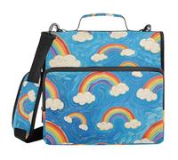 Art Oil Painting Blue Rainbow 1.5-Inch 3-Rings Zipper Binder Organizer with Strap Includes Zip Pocket Document Binder Organizer for School