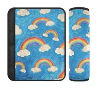 Art Oil Painting Blue Rainbow 2 Pack Shoulder Pads for car seat Straps, Stop seat Belt Cutting into Neck, Belt Alert Covers for Airplane Van Auto 10x7.7 in funda para cinturón de