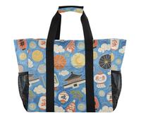 Art Oil Painting Japan Blue Utility Bags And Totes Collapsable Sandproof with Handles Beach Tote Bag, Art oil painting Japan blue, One Size, Fashion