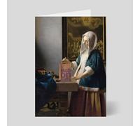 Art on a Postcard Haus of Lucy - Saturday Night Takeaway Blank Greeting Card with Envelope