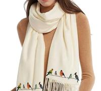 Art on Scarves Handprinted Cashmere Feel Scarf (Birds on a Wire) with British Artist Designs-Silky Smooth Lightweight Shawl for All Seasons-Soft Non-Wool Pashmina Style Wrap-Elegant Gifts for Women