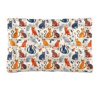 Art Orange Navy Playful Cat Dog Bed Mat Non-Slip Soft Comfortable Dog Crate Mat for Medium/Large Dogs 24" x 18"