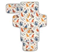 Art Orange Navy Playful Cat Reusable Baby Changing Pads with Tissue Pocket Travel Changing pad for Baby with Built-in Pillow