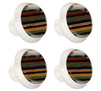 Art Orange Sage Green Stripe Line Pattern Kitchen Cabinet Knobs, Decorative Drawer Dresser Knobs with Screws Pulls Handles Hardware for Home Furniture, 4 Pack