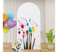 Art Paint Brushes Colorful Splatter White Canvas Paper 7.2FT Wedding Arch Cover Spandex Fitted Fabric Round Top Stretchy Backdrop Stand Covers for Wedding Birthday Party Decoration