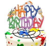 Art Paint Happy Birthday Cake Topper - Palette Brush Cake Decoration - Slime Cake Decorations - Graffiti Art Artist-Themed Party Decoration Supplies