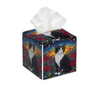 Art Painted Rose Flower Cat Tissue Storage Organizer Decorative Tissue Case Square Tissues Dispenser For Tabletop Hotel Desk