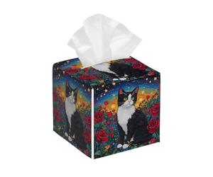 Art Painted Rose Flower Cat Tissue Storage Organizer Decorative Tissue Case Square Tissues Dispenser For Tabletop Hotel Desk