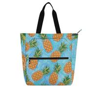 Art Painting Blue Fruit Pineapple Kids Tote Bags for Kids Students Adults, Gothic Large Heavy Duty Reusable Library Book Bag Grocery Bag for College Shopping Beach Rainbow school