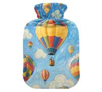 Art Painting Blue Hot Air Balloon hot Water Bottle with Soft Cover, 2L Water Bag for Tummy Warmer, Neck and Shoulder Pain Relief, Bolsa Caliente para Dolores musculares