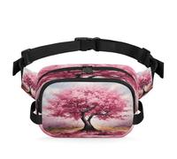 Art Painting Cherry Blossom Tree Fanny Pack for Women Men, Waterproof Waist Bag with Adjustable Strap Dual Zippers, Lightweight Crossbody Chest Bag for Running Hiking Sports