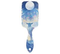 Art Painting Elk Deer Blue Moon cute blow dry brush Designed head massager scalp for thin hair with Ergonomic handle cepillo para cabello