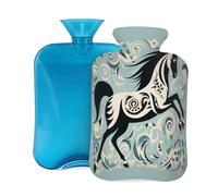 Art Painting Ethnic Horse Hot Water Bottle with Cover, 2L PVC Hot Water Bag with Soft Cover, Reusable Heating Pad for Pain Relief Warm Hands Waist Abdomen Feet & Bed