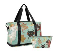 Art Painting Green Angel Demon Weekend Bag with Wet Pocket Adjustable Strap Workout Bag for Travel 2 Pcs Set for Men Women
