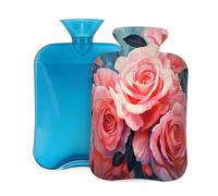Art Painting Rose Flower Pattern Hot Water Bottle with Cover, 2L PVC Hot Water Bag for Pain Relief, Hand Foot Warmer, Hot & Cold Therapy with Removable Cover, Gift for Women Kids Family