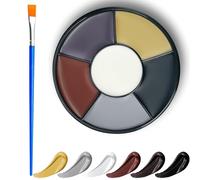 Art Palette with 6 Neutral Cream Shades for Face & Painting - Compact Water-Based Makeup Kit for Festivals, Theatre, Cosplay & Halloween, Includes Blending Brush for Smooth Application