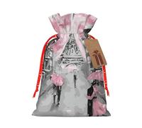 Art Paris Eiffel Tower Printing Drawstring Christmas Bag With Kraft Tag 4.7x6.9 Inch For Halloween Wrapping Gifts