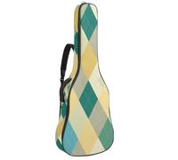 Art Pastel Yellow Sage Green and Teal Argyle Pattern Guitar Bag, Padded Acoustic Guitar Case Backpack with Adjustable Shoulder Strap Pockets