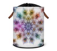 Art Peacock Feather Mandala Laundry Hamper Large Laundry Basket Foldable Clothe Hamper Storage Organizer Bin with Drawstring Lid Boxes for Bedroom Bathroom Room