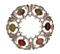 Art Pewter Red Scottish Thistle Dance Plaid Scarf Sash Brooch