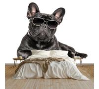 Art Photo Mural Animal Dog Black French Bulldog 250 x 175 cm Child Non-Woven Premium Art Print Fleece Wall Mural Decoration Poster Picture Design Modern Living Room Bedroom Wallpaper