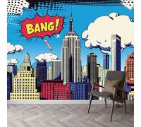 Art Photo Mural Comic New York City Skyline 400 x 280 cm Child Non-Woven Premium Art Print Fleece Wall Mural Decoration Poster Picture Design Modern Living Room Bedroom Empire State Building Wallpaper