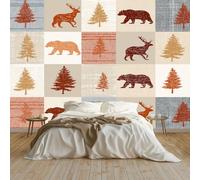Art Photo Mural Country Patchwork Style Animals Grid 250 x 175 cm Child Non-Woven Premium Art Print Fleece Wall Mural Decoration Poster Picture Design Modern Living Room Bedroom Wallpaper
