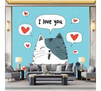 Art Photo Mural Cute Cat Animal Cat 300 x 210 cm Child Non-Woven Premium Art Print Fleece Wall Mural Decoration Poster Picture Design Modern Living Room Bedroom Graffiti Style Wallpaper