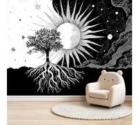 Art Photo Mural Sun Moon Star 400 x 280 cm Child Non-Woven Premium Art Print Fleece Wall Mural Decoration Poster Picture Design Modern Living Room Bedroom Boho Style Wallpaper