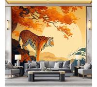 Art Photo Mural Tiger Japanese Ukiyo-E 350 x 256 cm Child Non-Woven Premium Art Print Fleece Wall Mural Decoration Poster Picture Design Modern Living Room Bedroom Wallpaper