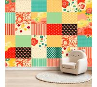 Art Photo Mural Vintage Patchwork Striped Countryside 400 x 280 cm Child Non-Woven Premium Art Print Fleece Wall Mural Decoration Poster Picture Design Modern Living Room Bedroom Wallpaper