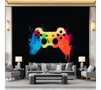 Art Photo Mural Watercolor Game Controller Gamepad 500 x 280 cm Child Non-Woven Premium Art Print Fleece Wall Mural Decoration Poster Picture Design Modern Living Room Bedroom Black Wallpaper