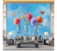 Art Photo Wallpaper 3D Blue Sky White Clouds Glass Bottle Non-Woven Wall Mural, Watercolor Flowers Living Room Bedroom Wallpaper Decoration - 500 x 280 cm Photo Mural- Living Room Sofa TV Background