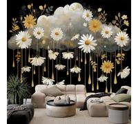 Art Photo Wallpaper 3D Rain Clouds Daisies Non-Woven Mural, Fantasy Style Living Room Bedroom Wall Decoration 350 x 256 cm Photo Mural Living Room Sofa TV Background Wall Wallpaper