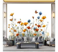 Art Photo Wallpaper 3D Watercolor Wildflowers Bees Butterflies Non-Woven Wall Mural, Pastoral Aesthetics Living Room Bedroom Wallpaper - 500 x 280 cm Photo Mural- Living Room Sofa TV Background