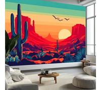 Art Photo Wallpaper Arizona Desert Sunset Mountains Cacti 350 x 256 cm 3D Wall Mural, Orange Non-Woven Living Room Bedroom Poster Modern Sofa TV Background Kids Room Wallpaper Decor