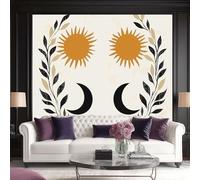 Art Photo Wallpaper Bohemia Sun and Moon Leaves Non-Woven Living Room Bedroom Symmetry of The Sun Moon and Leaves Wall Decoration - Photo Mural- Gaming Room Tv Background Wall Decor 400 X 280 Cm