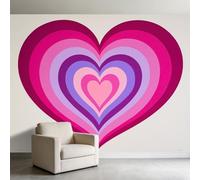 Art Photo Wallpaper Concentric Pink and Purple Hearts Non-Woven Wall Mural, Romantic Theme Photo Wallpaper Decoration - 200 x 140 cm Wall Mural - Little Girl’S Room Romantic Bedroom