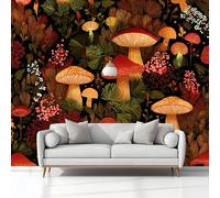 Art Photo Wallpaper Country Style Forest Plants Mushrooms 250 x 175 cm 3D Wall Mural, Dark Non-Woven Living Room Bedroom Poster, Modern Sofa TV Background Kids Room Wallpaper Decor
