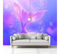 Art Photo Wallpaper Fantasy Style Mermaid Tail Bubbles 250 x 175 cm 3D Wall Mural, Indigo Non-Woven Living Room Bedroom Poster, Modern Sofa TV Background Kids Room Wallpaper Decor