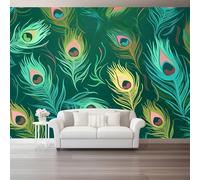 Art Photo Wallpaper Light Luxury Style Peacock Feather Non-Woven Living Room Bedroom Navy Blue Emerald Green Decoration - Photo Mural- Gaming Room Tv Background Wall Decor 200 X 140 Cm