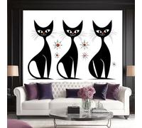 Art Photo Wallpaper Modern Simplicity Black Cat Non-Woven Living Room Bedroom Black Cat Beside The Star Wall Decoration - Photo Mural- Gaming Room Tv Background Wall Decor 250 X 175 Cm