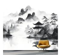 Art Photo Wallpaper Oriental Ink Painting Landscape Pavilion Non-Woven Living Room Bedroom Ink Landscape Pavilion Wall Decoration - Photo Mural- Gaming Room Tv Background Wall Decor 300 X 210 Cm
