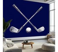 Art Photo Wallpaper Sports Logo Golf Club Ball 400 x 280 cm 3D Wall Mural, Navy Blue Non-Woven Living Room Bedroom Poster Modern Sofa TV Background Kids Room Wallpaper Decor
