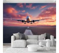 Art Photo Wallpaper Sunset Airplane Non-Woven Wall Mural, Realistic Photo Wallpaper Decoration - 200 x 140 cm Wall Mural - Boy’S Room Travel Agency Office
