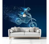 Art Photo Wallpaper Surrealism Off-Road Motorcycle 250 x 175 cm 3D Wall Mural, Dark Blue Non-Woven Living Room Bedroom Poster, Modern Sofa TV Background Kids Room Wallpaper Decor