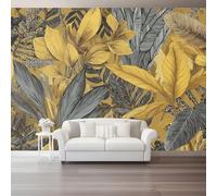 Art Photo Wallpaper Tropical Wind Leaves Gold Pattern Non-Woven Living Room Bedroom Gold Green Wall Decoration - Photo Mural- Gaming Room Tv Background Wall Decor 400 X 280 Cm